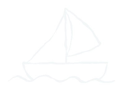 White hand-drawn sailboat sailing at the Port of Las Palmas
